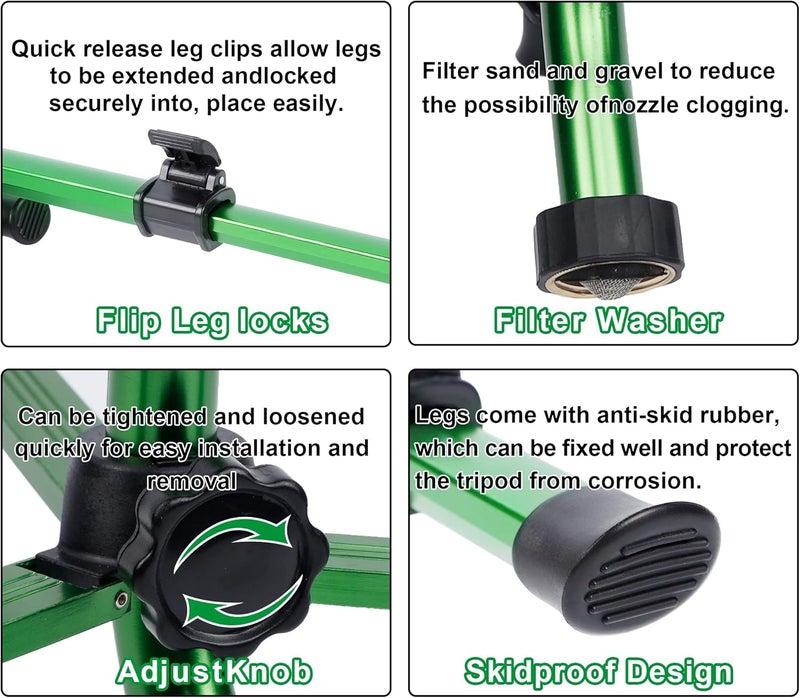 Biswing Impact Sprinkler Head on Tripod Base, Heavy Duty Lawn Sprinklers, 360 Degree Large Area Irrigation, Metal Sprinkler Nozzle & Solid Alloy Metal Extension Legs Flip Locks, 2 Pack - Image 4